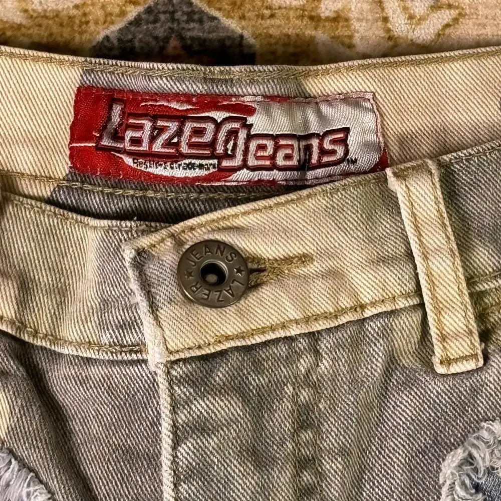 Y2K low mid rise camo patchwork Lazer Jean short early 2000s booty shorts size 3 - Picture 2 of 14